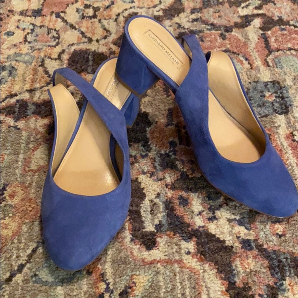 Periwinkle suede sling backs